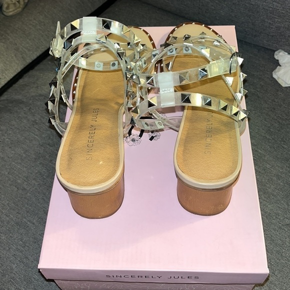Sincerely Jules Clear Studded Heels w/Ankle Strap size 8.5 excellent condition. - Picture 4 of 5